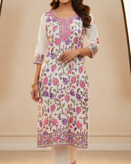 Off white set with Kashmiri embroidery