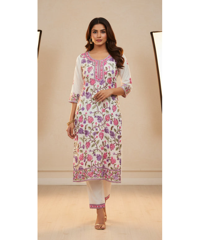 Off white set with Kashmiri embroidery