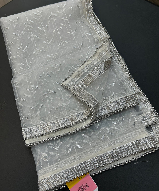 Silver color embroidered dupatta by Kurti Connection USA