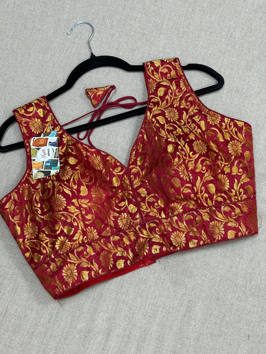 Maroon brocade blouse by Kurti Connection USA