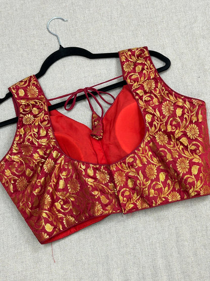 Maroon brocade blouse by Kurti Connection USA