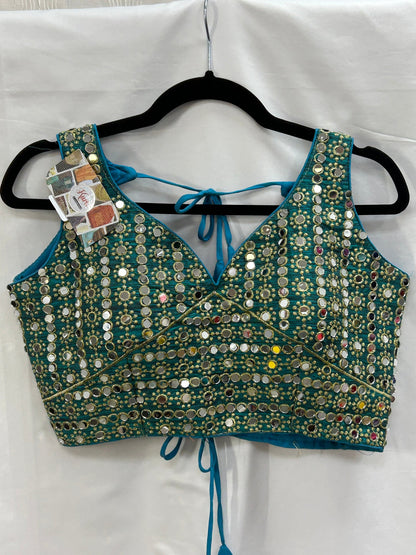 Teal blue mirror blouse by Kurti Connection USA