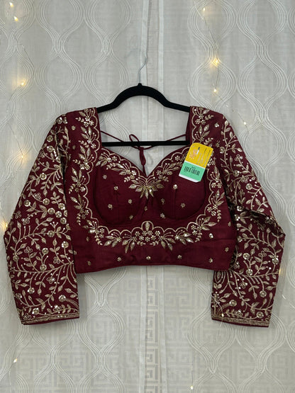 Maroon Silk cotton blouse by Kurti Connection USA