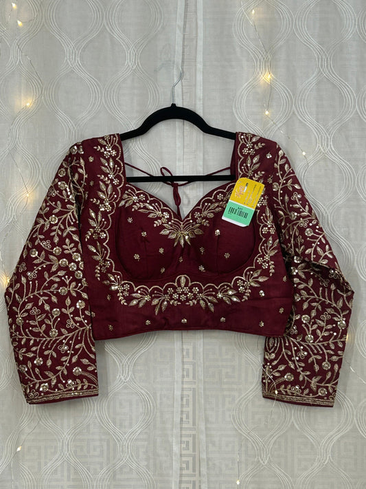 Maroon Silk cotton blouse by Kurti Connection USA