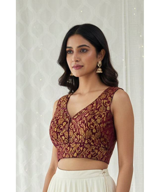Brocade blouse : wine color by Kurti Connection USA