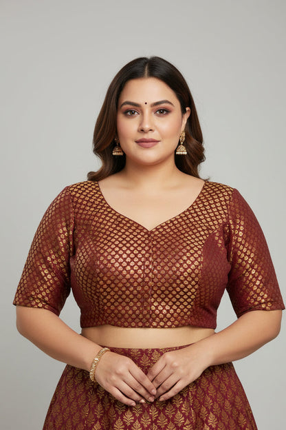 Dark maroon Brocade blouse by Kurti Connection USA
