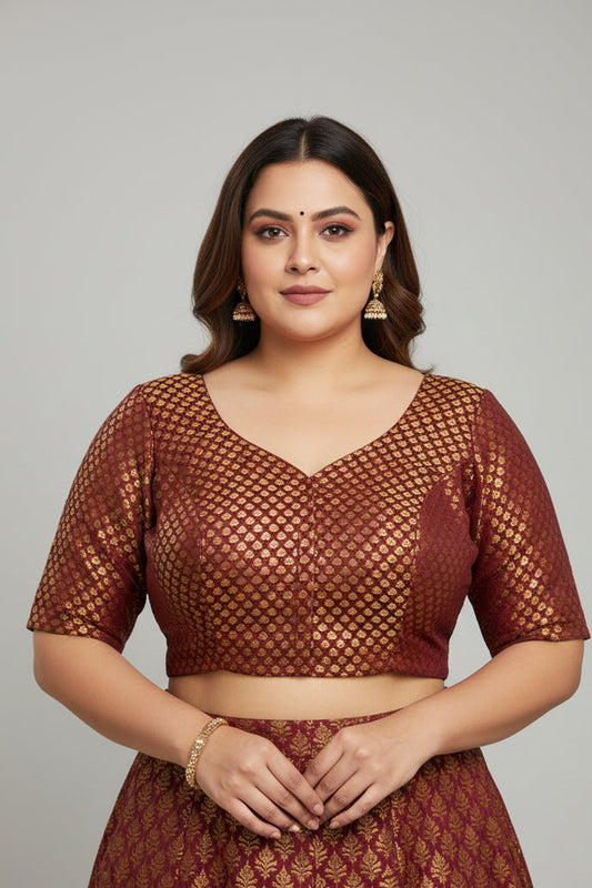 Dark maroon Brocade blouse by Kurti Connection USA