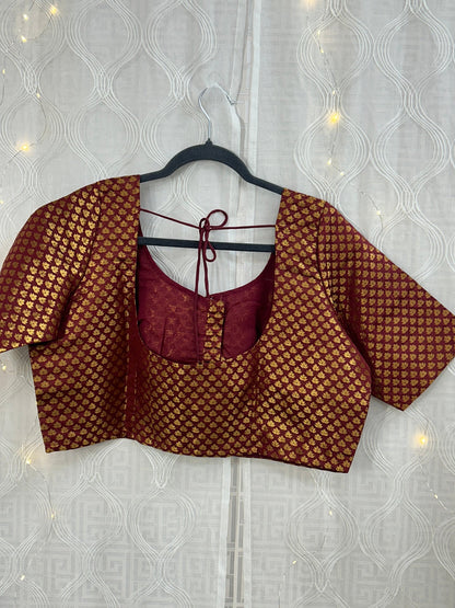 Dark maroon Brocade blouse by Kurti Connection USA