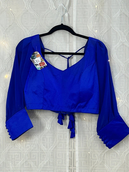 Royal blue silk blouse by Kurti Connection USA