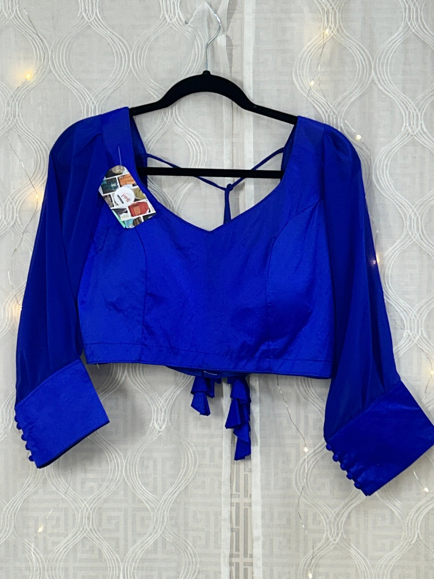 Royal blue silk blouse by Kurti Connection USA