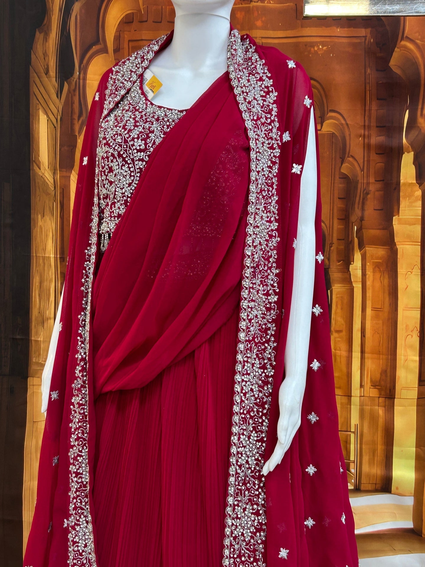 Dark pink lehenga Choli set with jacket and pre stitched dupatta by Kurti Connection USA