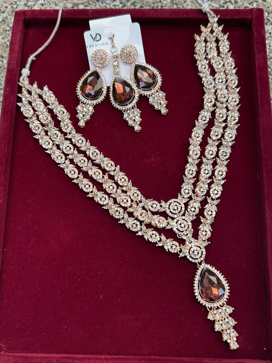 Rose gold necklace set by Kurti Connection USA