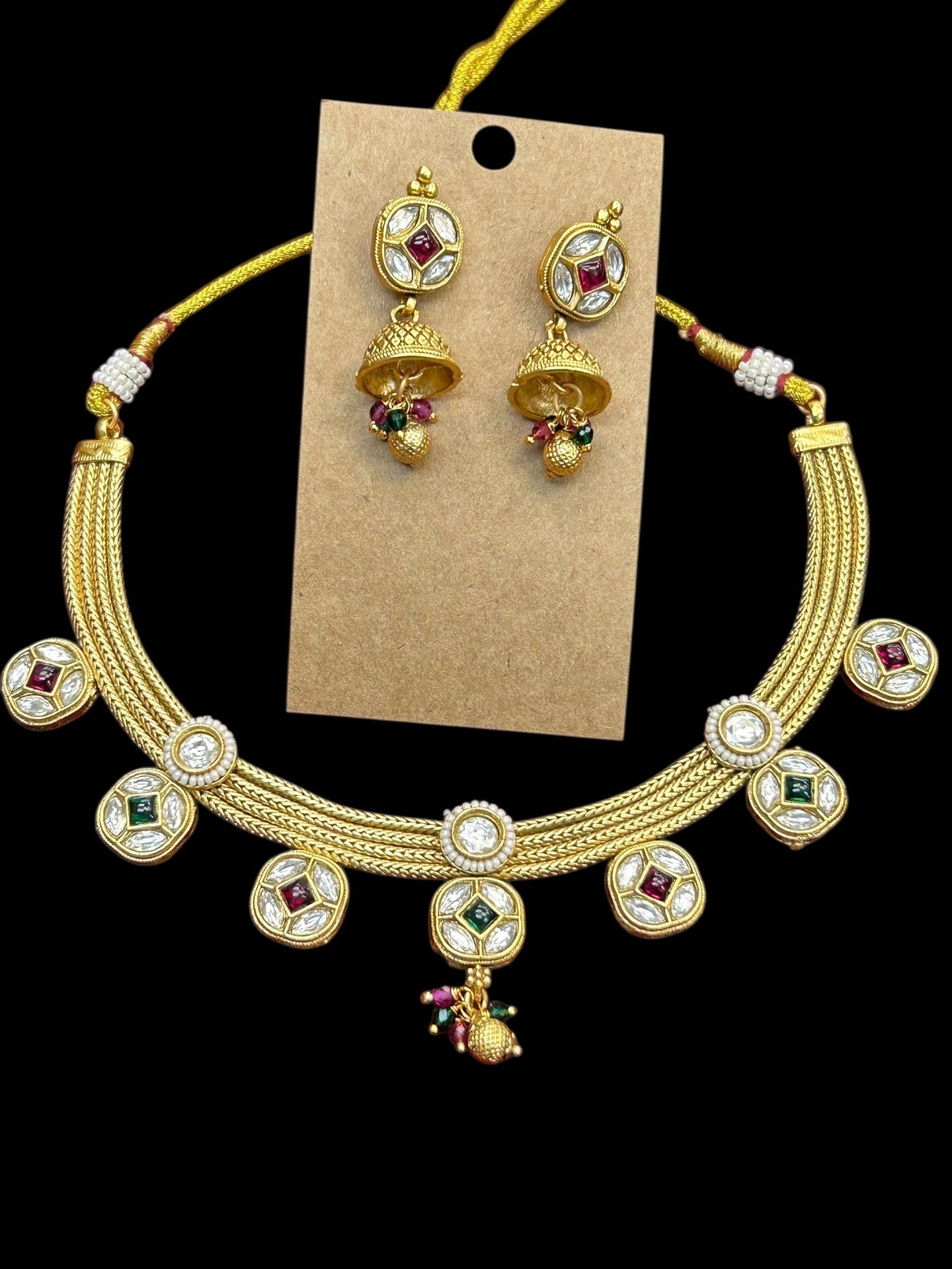 One gram gold polished necklace set by Kurti Connection USA