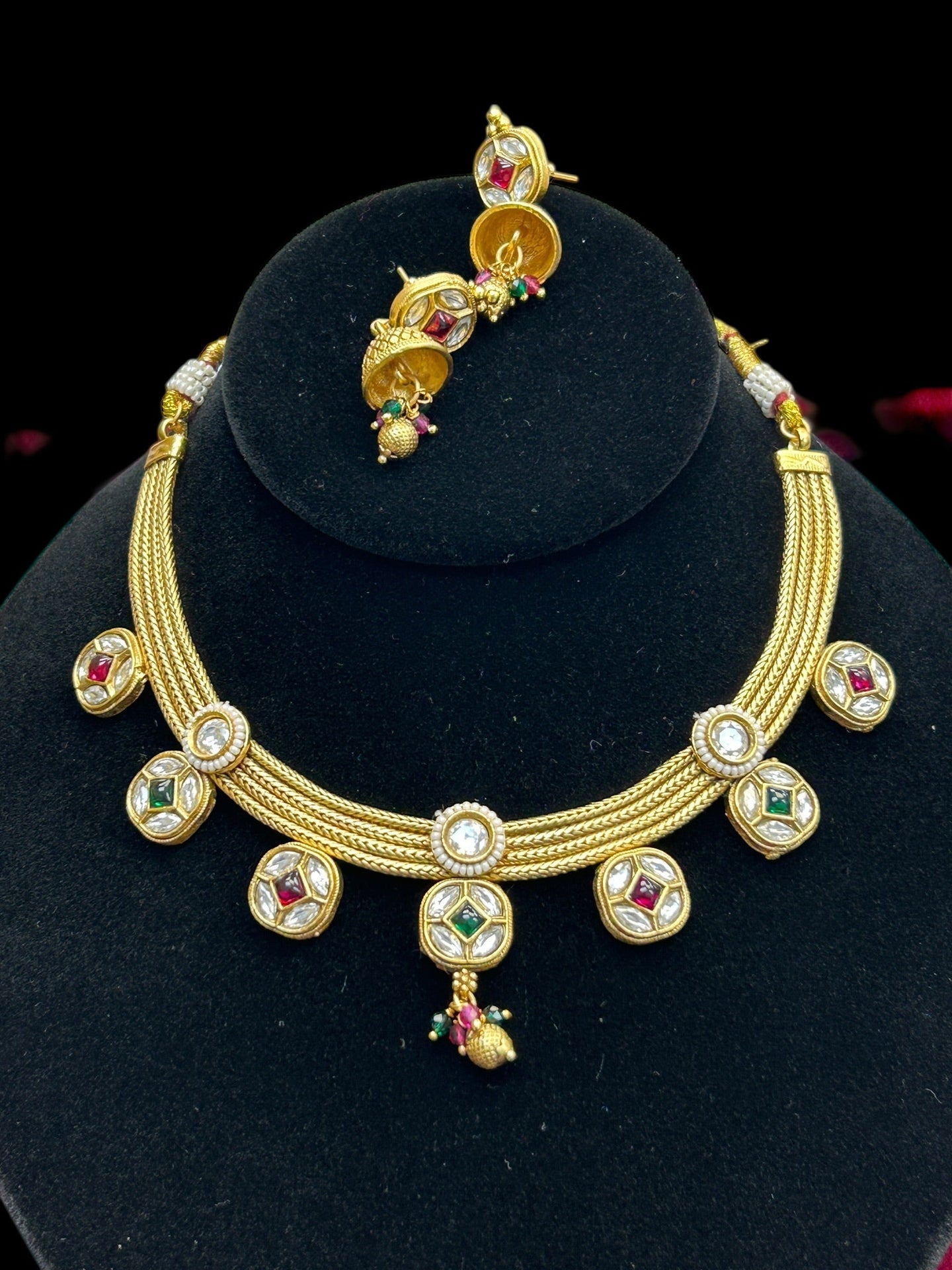 One gram gold polished necklace set by Kurti Connection USA