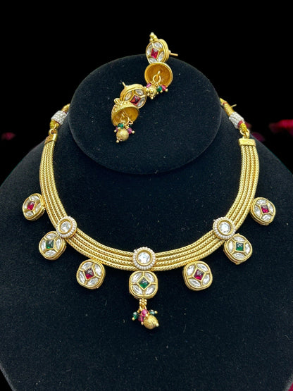 One gram gold polished necklace set by Kurti Connection USA