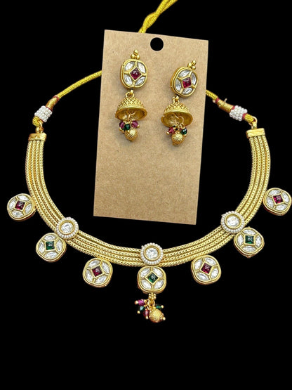 One gram gold polished necklace set by Kurti Connection USA