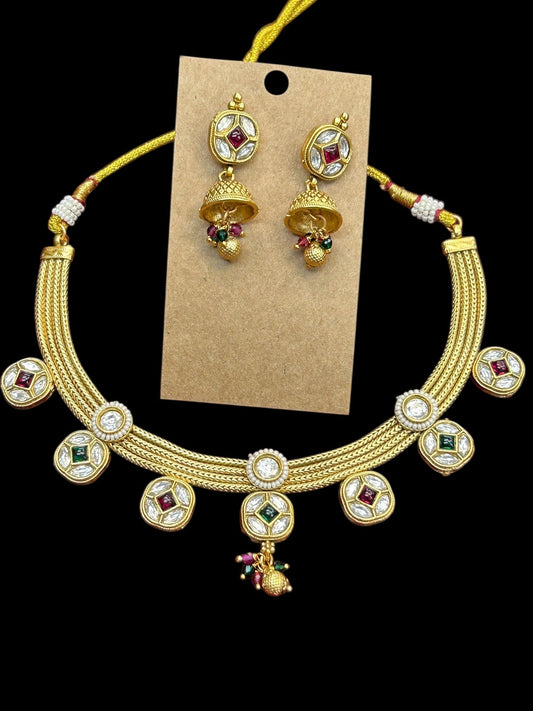 One gram gold polished necklace set by Kurti Connection USA