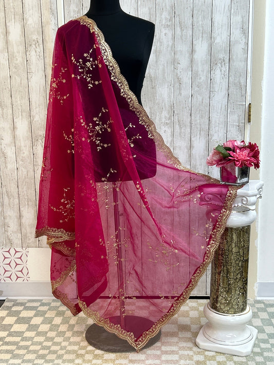 Tissue silk dupatta with sequin work by Kurti Connection USA