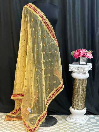 Bridal dupatta | golden dupatta for bridal lehenga/ saree by Kurti Connection USA