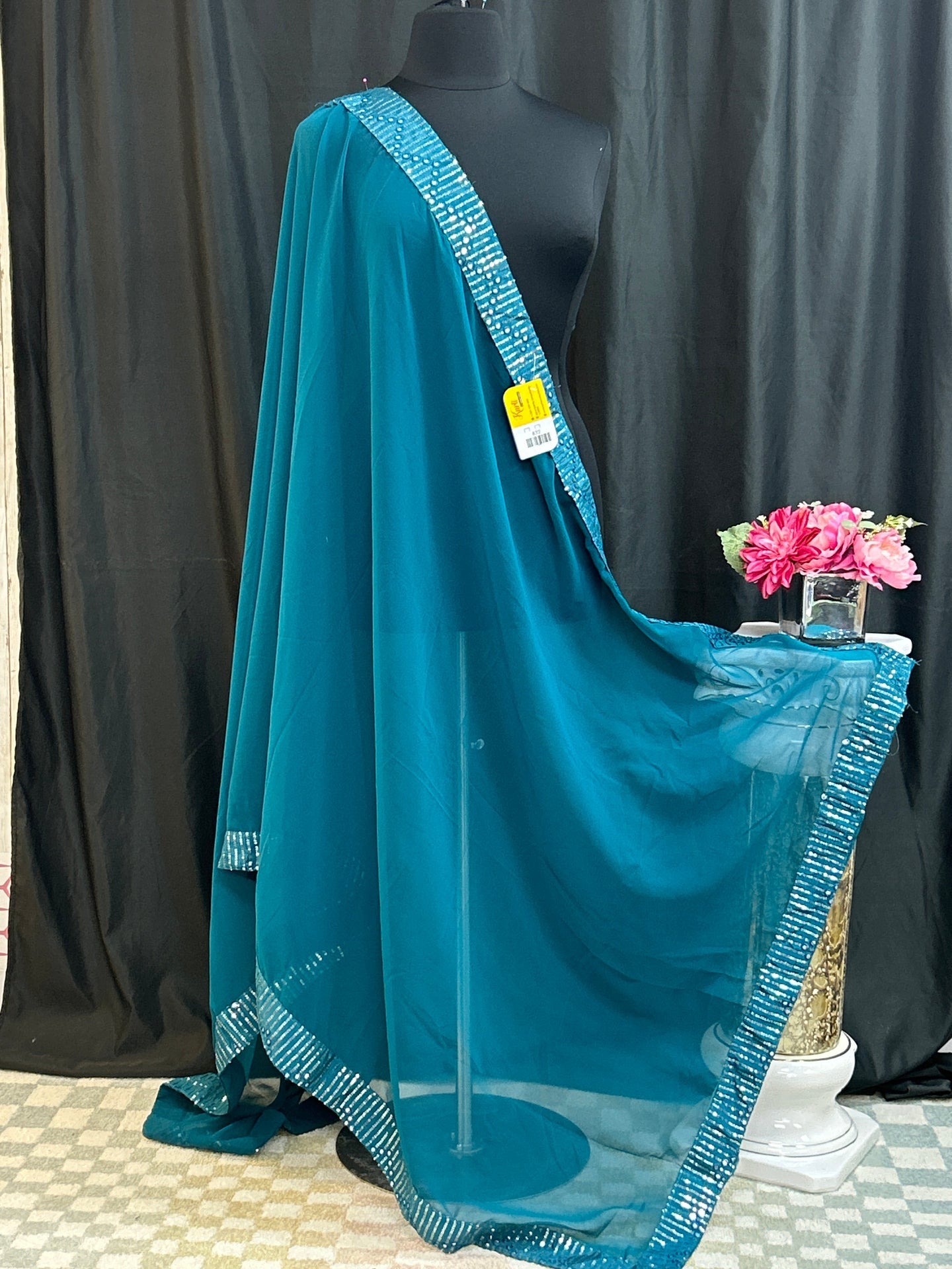 Peacock blue dupatta with sequin border by Kurti Connection USA
