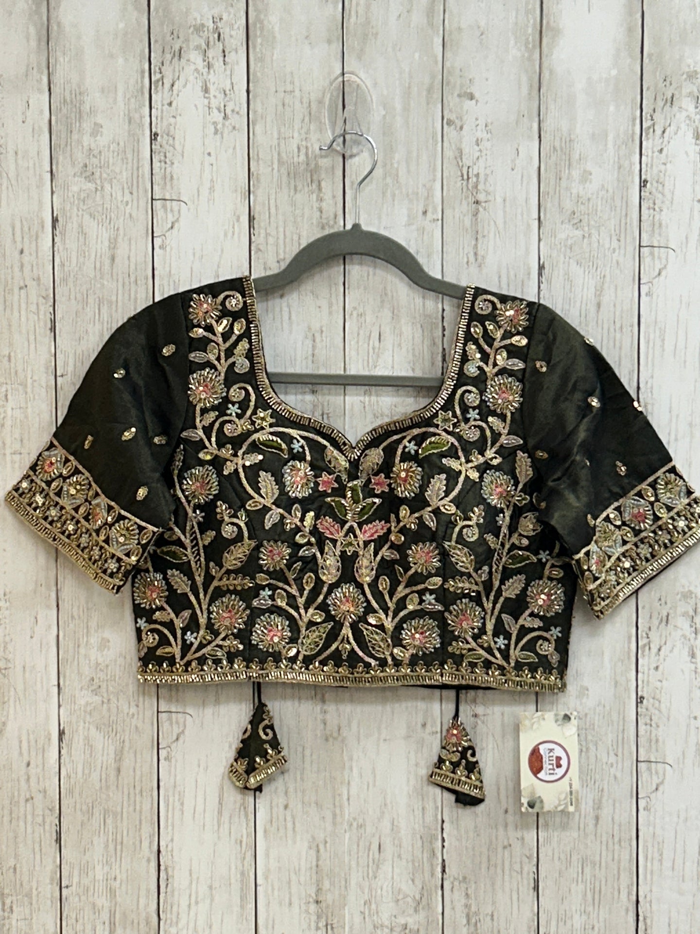 Hand embroidered blouse | tissue silk blouse with all over hand embroidery by Kurti Connection USA