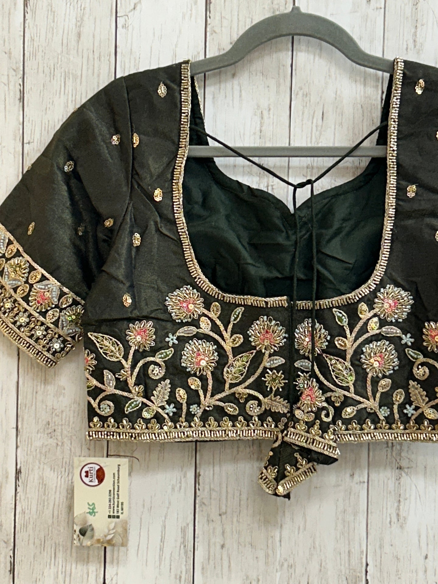 Hand embroidered blouse | tissue silk blouse with all over hand embroidery by Kurti Connection USA