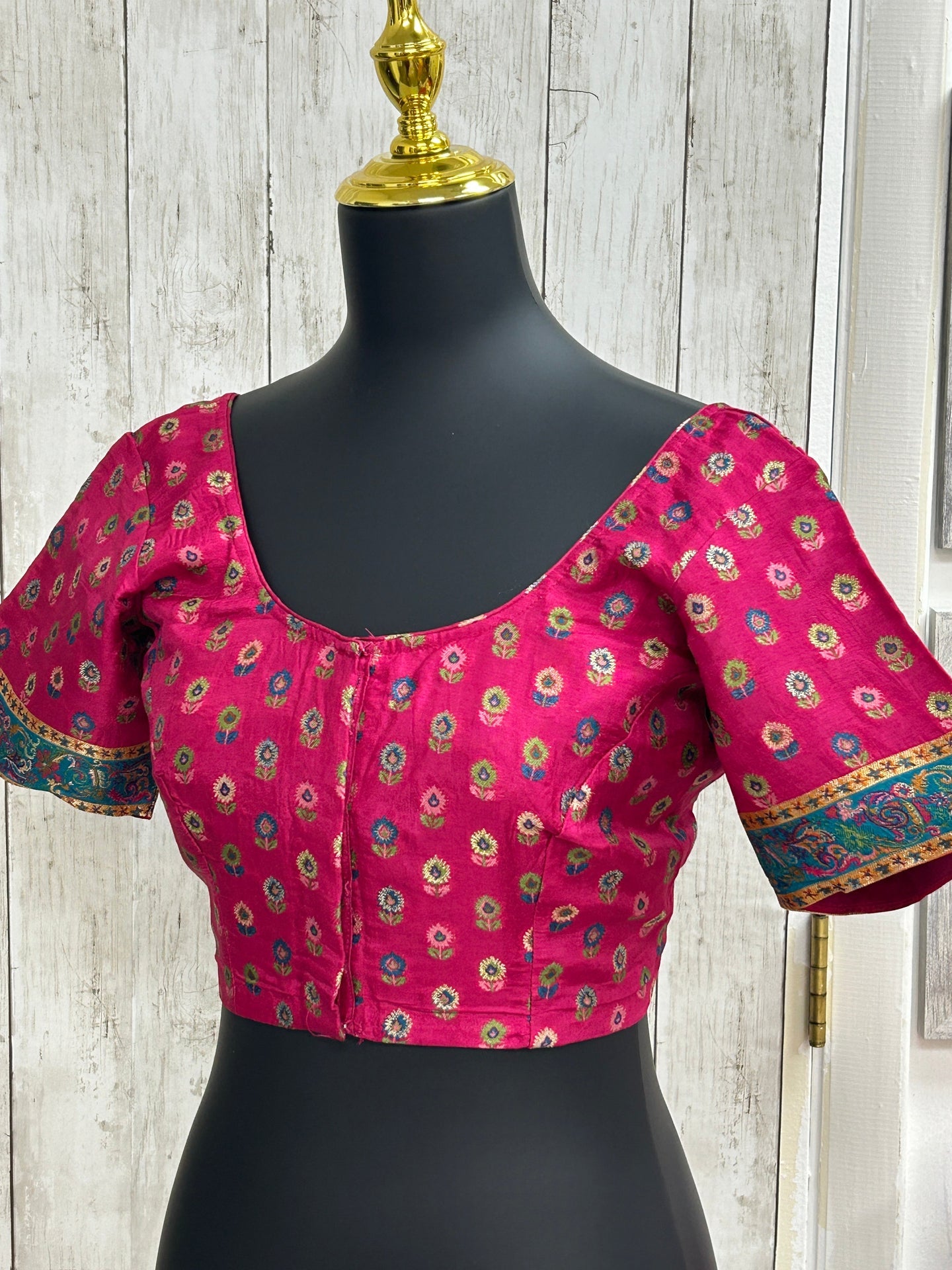 Silk blouse with teal blue detailing by Kurti Connection USA