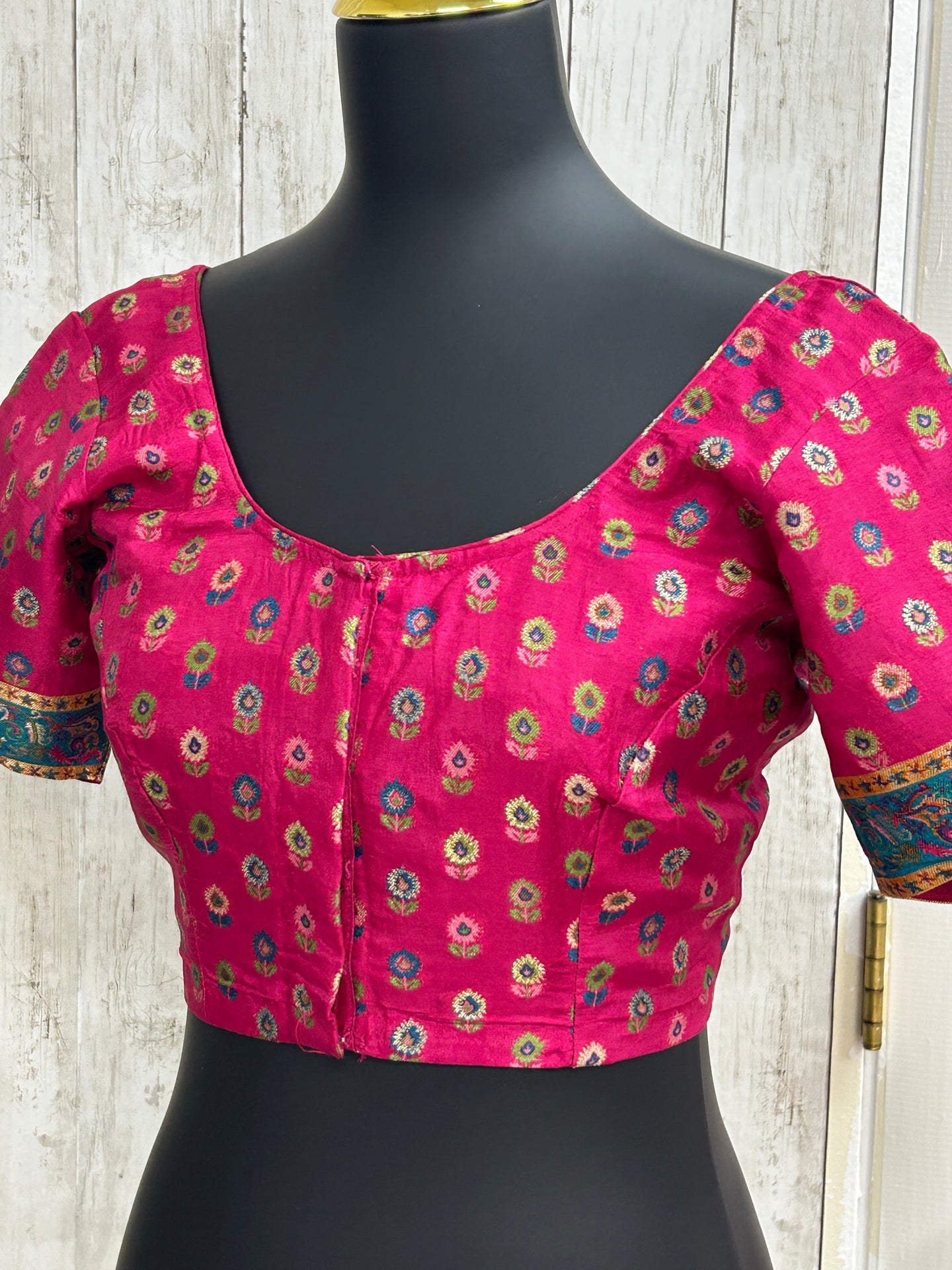 Silk blouse with teal blue detailing by Kurti Connection USA