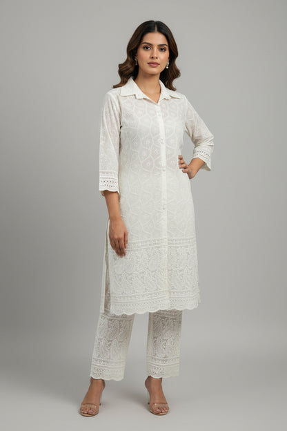 Pure cotton chikankari kurti set by Kurti Connection USA