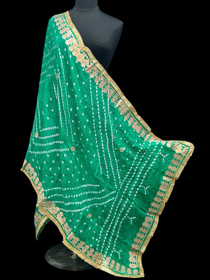 Sea green Bandhani dupatta by Kurti Connection USA