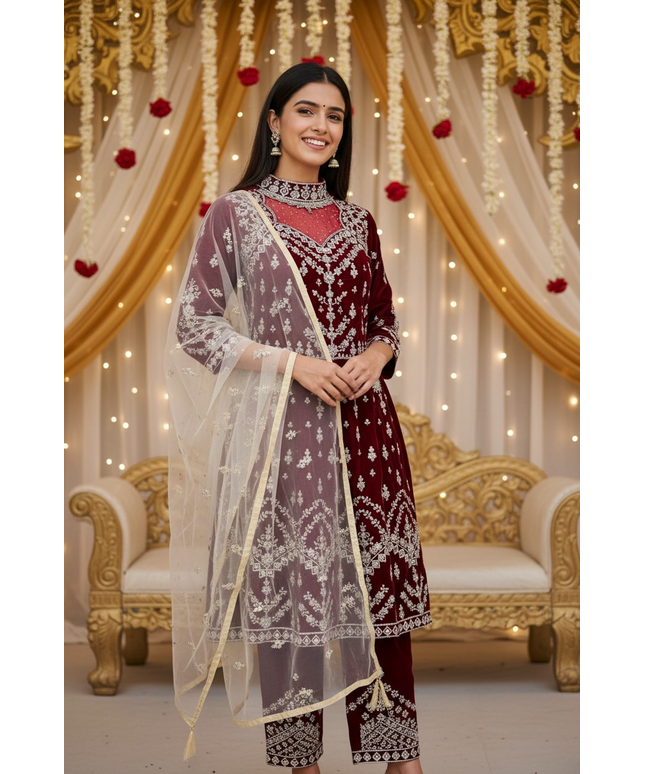 Designer Velvet long kurti with pant