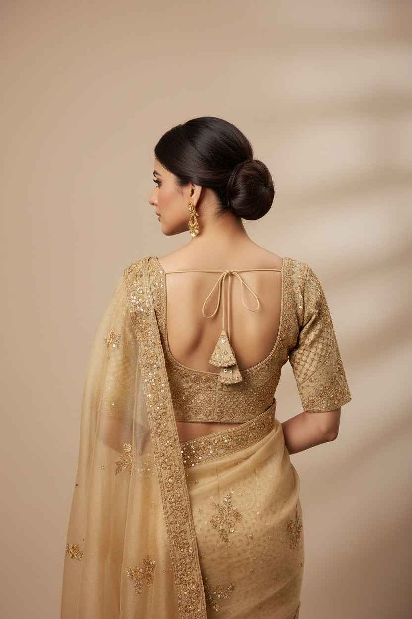 Gold blouse with heavy embroidery work