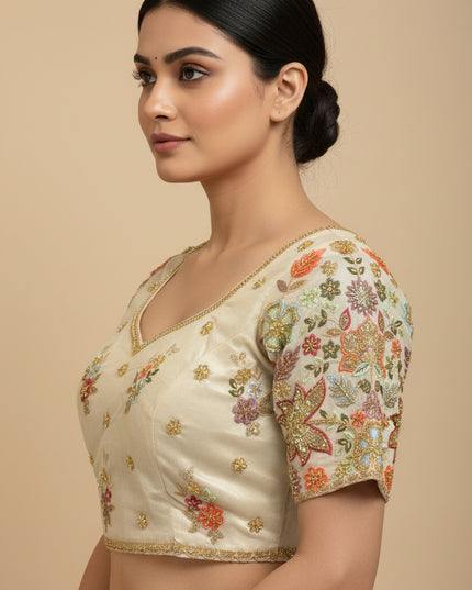 Tissue silk blouse with embroidery work