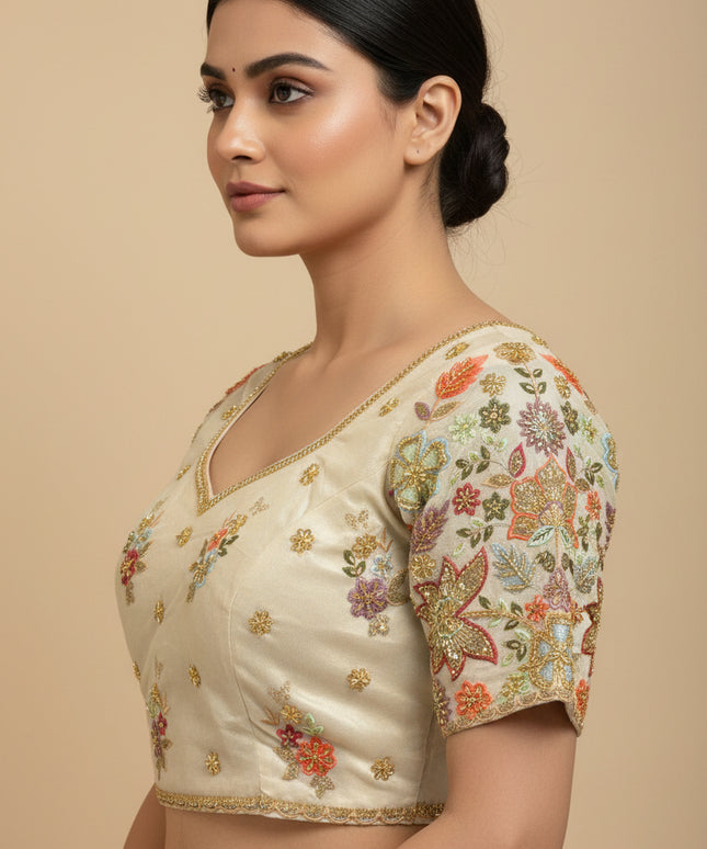 Tissue silk blouse with embroidery work