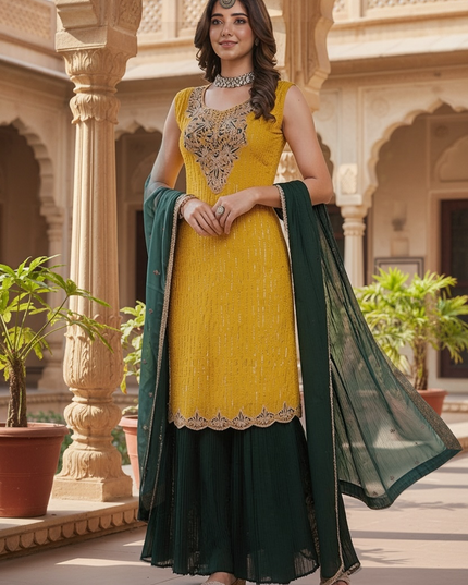 Yellow - green sharara suit
