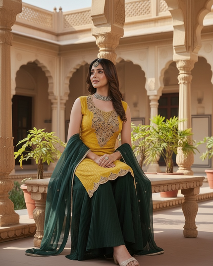 Yellow - green sharara suit