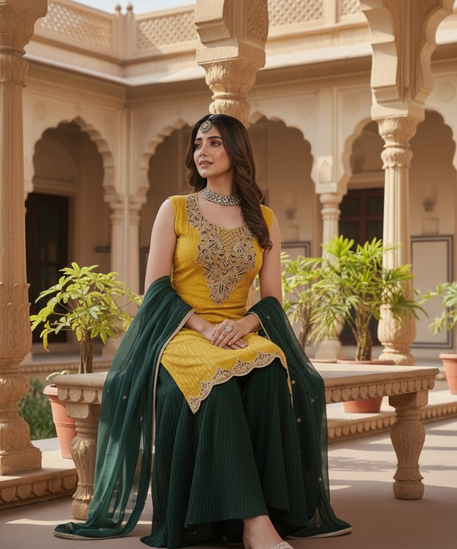 Yellow - green sharara suit