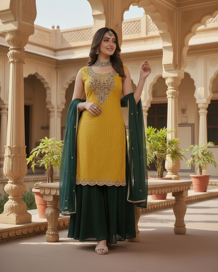 Yellow - green sharara suit
