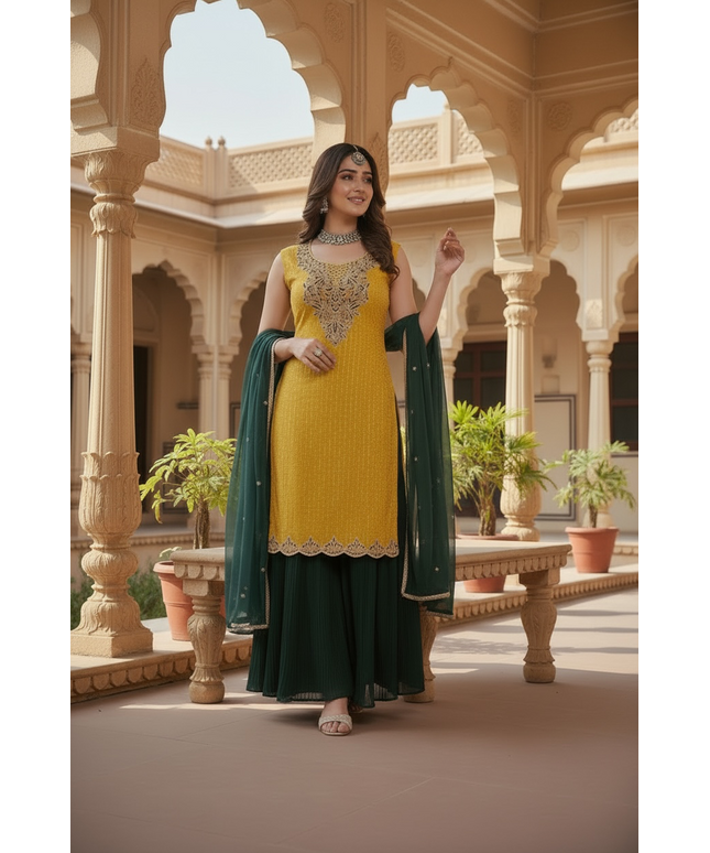 Yellow - green sharara suit