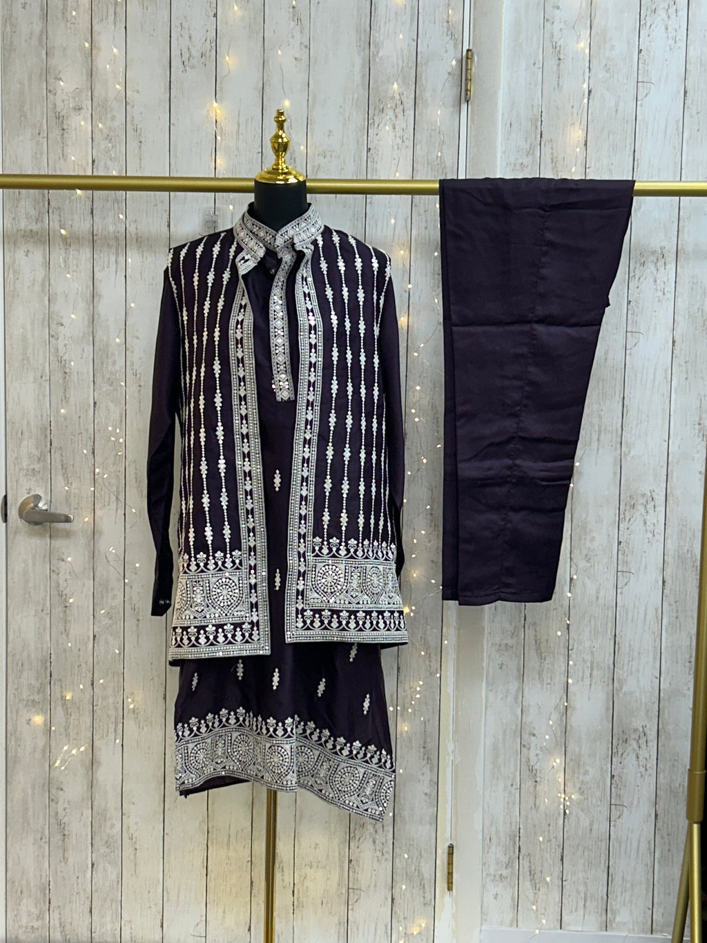 Purple Half jacket kurta set / sherwani