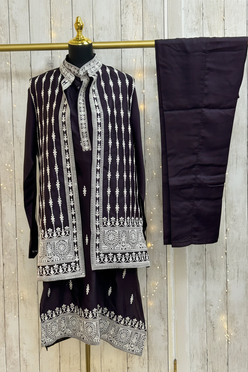 Purple Half jacket kurta set / sherwani