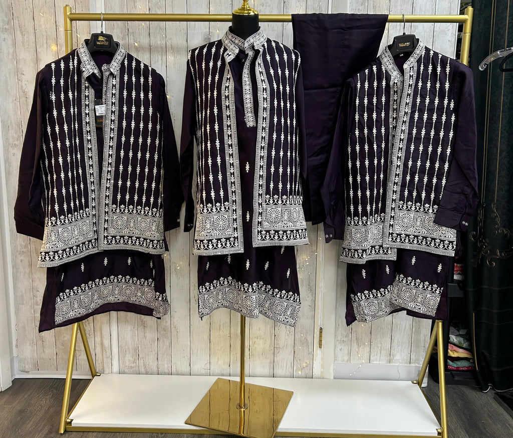 Purple Half jacket kurta set / sherwani