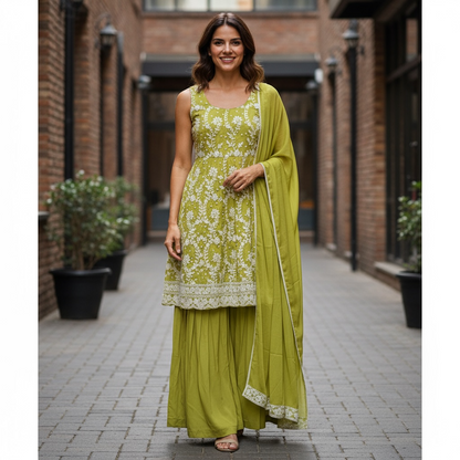 Chiffon Chikankari sharara suit - Kurti Connection USA