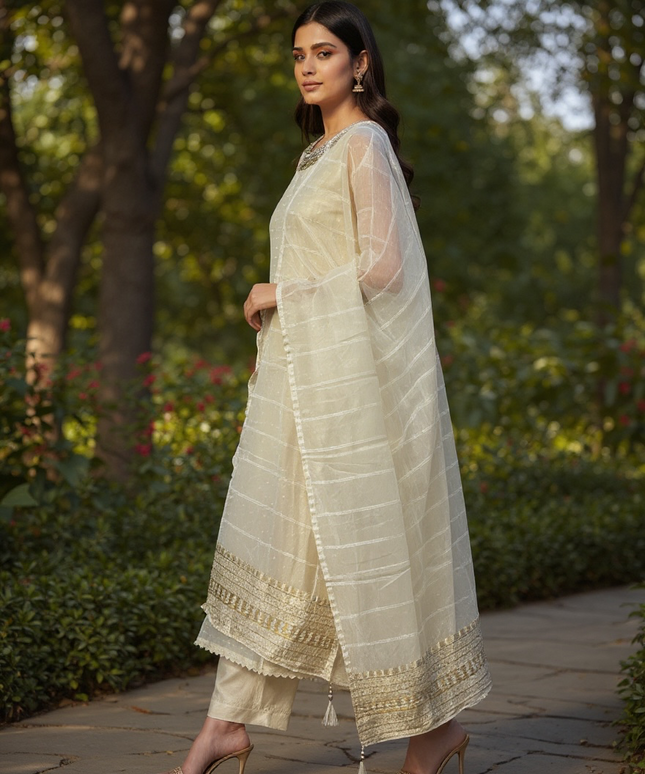 Light gold tissue silk kurti set