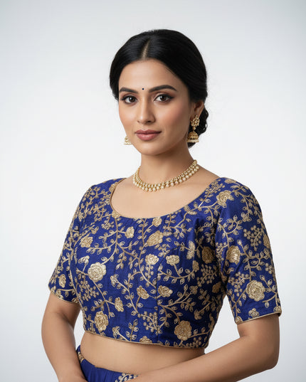 Blue- gold readymade blouse