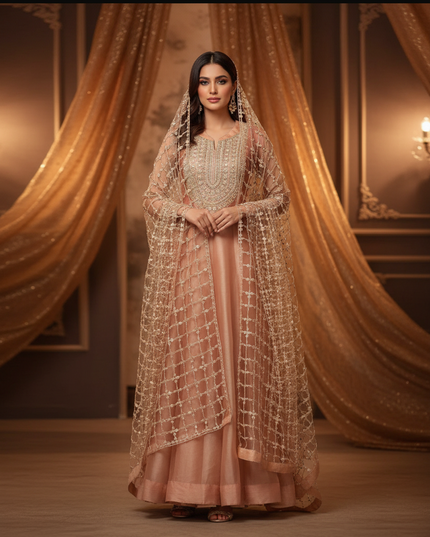 Tissue silk Anarkali set