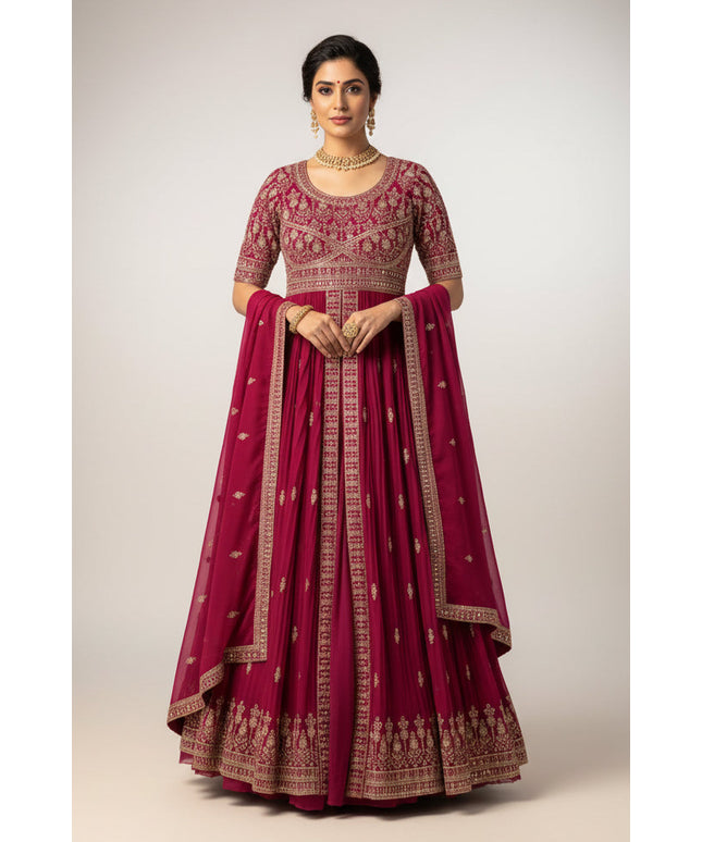 Dark pink Anarkali set