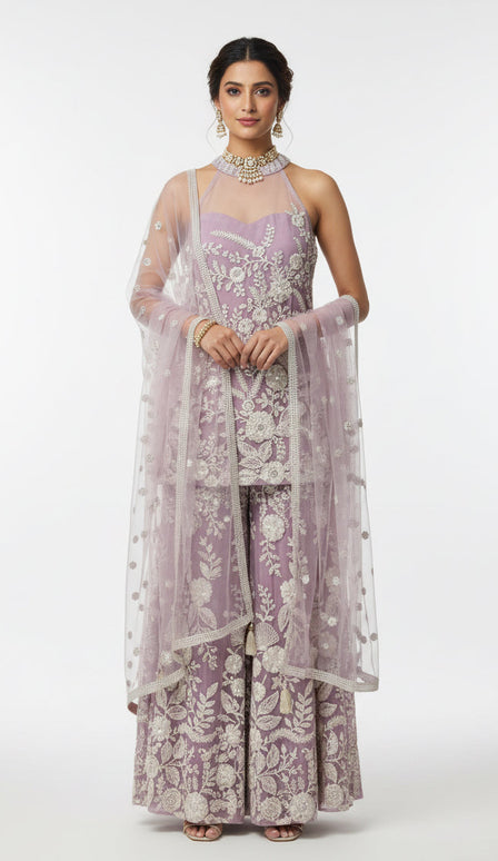 Lilac purple sharara suit
