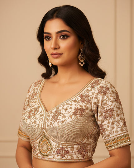 Ready to wear white - copper embroidered blouse