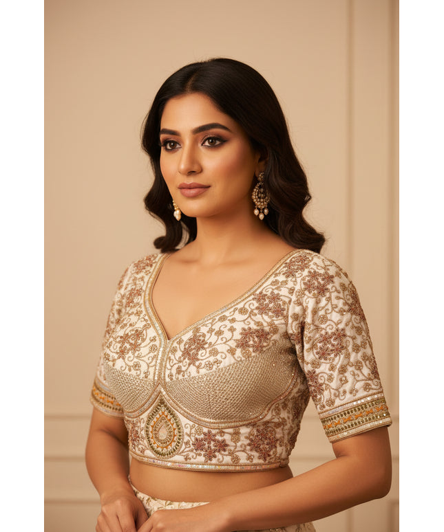 Ready to wear white - copper embroidered blouse